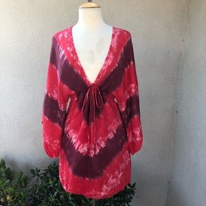 Boho Planet Blue Life tunic top tie dye red small